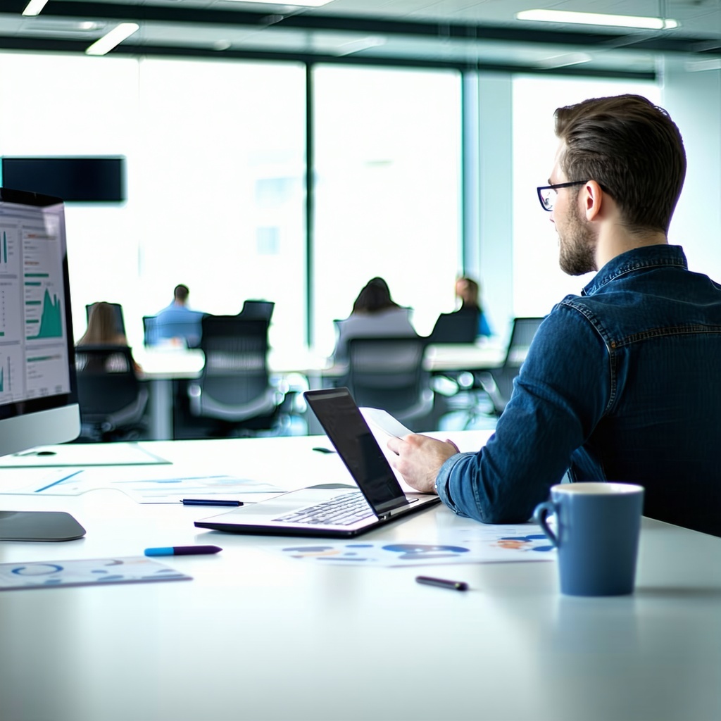 A senior IT consultant operates within a standard office environment engaging directly with clients to assess their technology needs and challenges This professional leverages extensive experience to provide strategic advice develop tailored IT solut